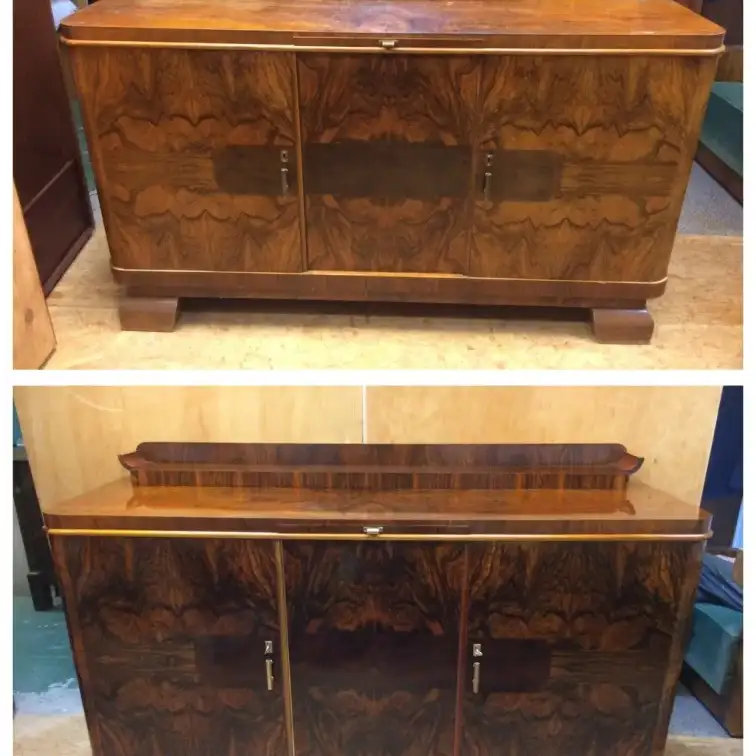 Bufet Art Deco, lata 20. XX wieku przed i po renowacji