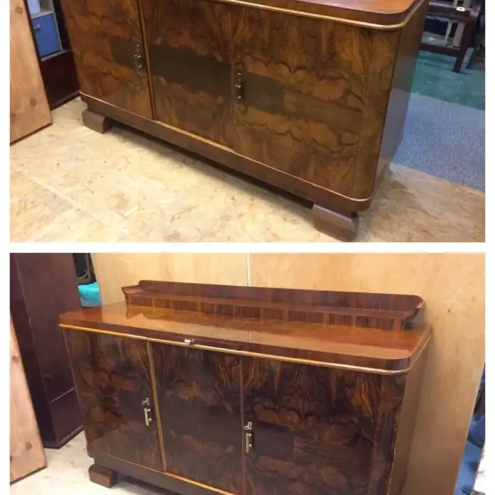 Bufet Art Deco, lata 20. XX wieku przed i po renowacji
