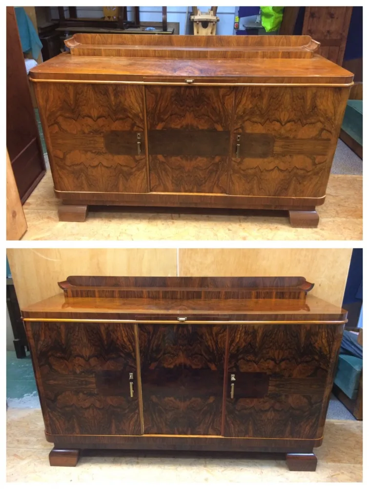 Bufet Art Deco, lata 20. XX wieku przed i po renowacji