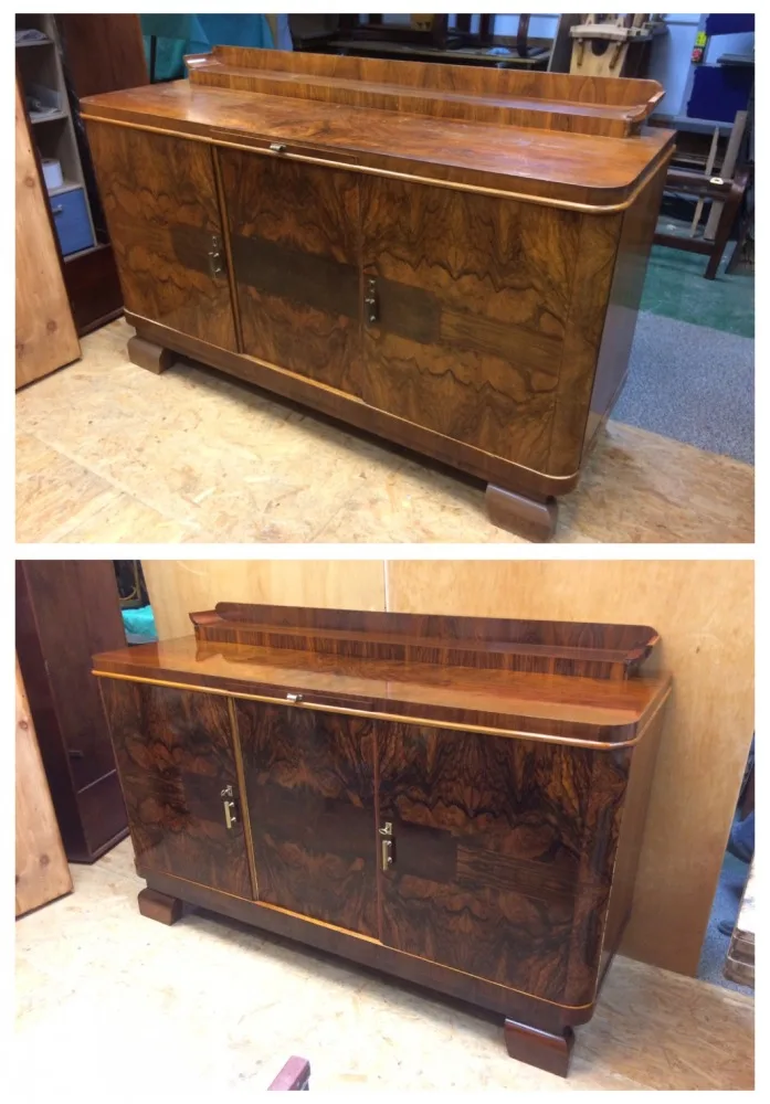 Bufet Art Deco, lata 20. XX wieku przed i po renowacji