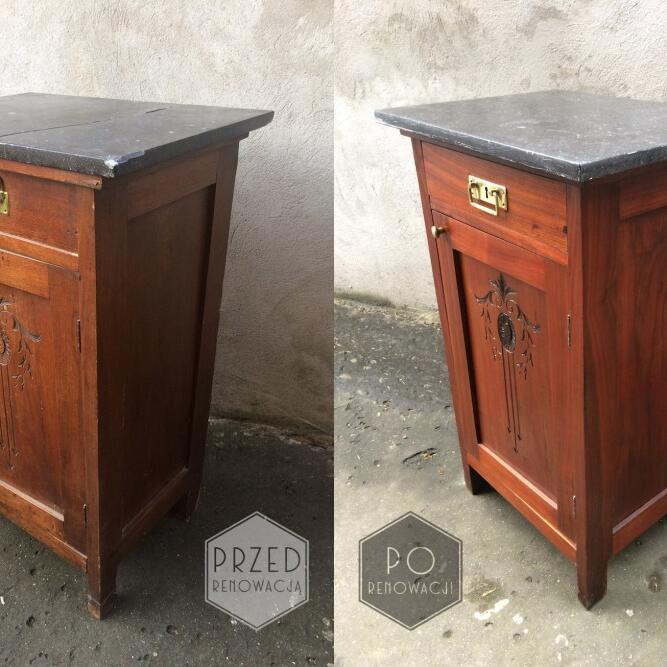 Szafka secesyjna przed i po renowacji