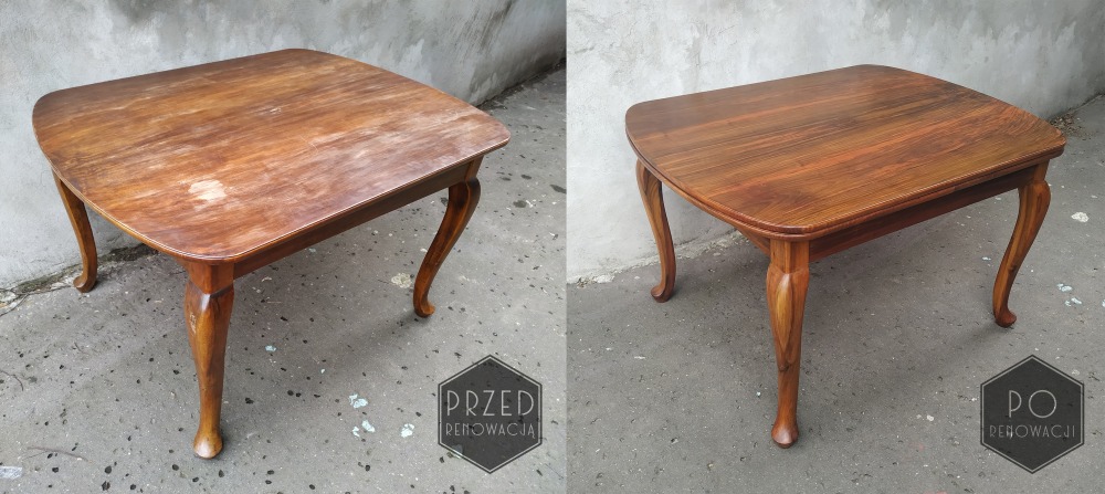 Stół ludwikowski przed i po renowacji