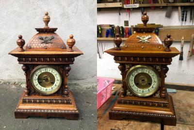Zegar eklektyczny przed i po renowacji